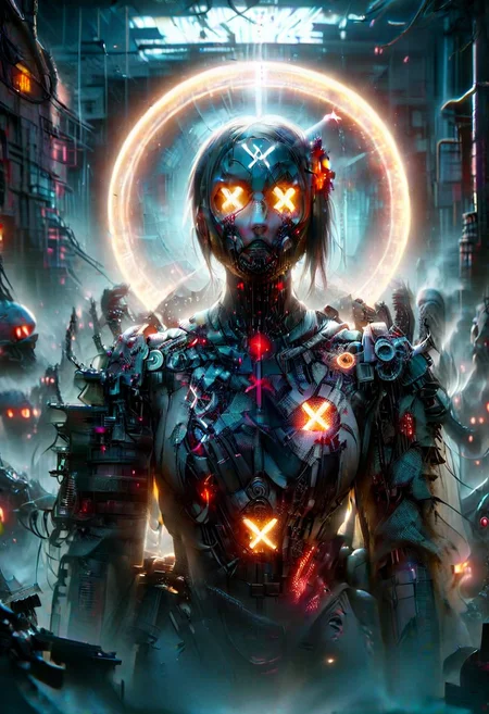 Cyberpunk,sci-fi,dark-fantasy,kodak portrait 400,8k,soft light,volumetric lighting,highly detailed,britt marling style 3/4,portrait photo of a war man cyborg robot in a chemical laboratory + face,face is skullbone with scares,intricate,elegant,highly detailed,devil-armor,2D motifs detailed dark fantasy digital painting,artstation,concept art,smooth,sharp focus,illustration,art by Otomo Katsuhiro and Shir Masamune and Oshii Mamoru. Cosmic light in backfront,