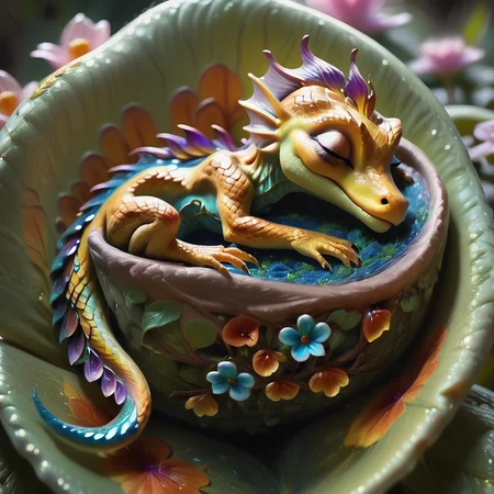 score_9, score_8_up, score_7_up, score_6_up, score_5_up, score_4_up, closeup adorable TINY colorful lizard, tiny, curled_up, sleeping IN A FLOWER, chibi, flower nest, ethereal, soft, hyper detailed, realistic, iridescent scales, beautiful, COLORFUL