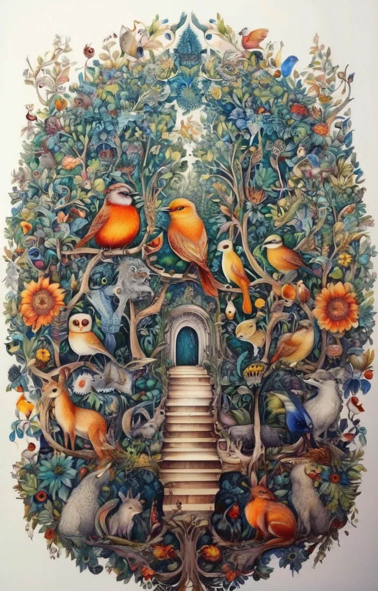 masterpiece,best quality,<lora:tbh237-sdxl:0.8>,illustration,style of  Johanna Basford animals