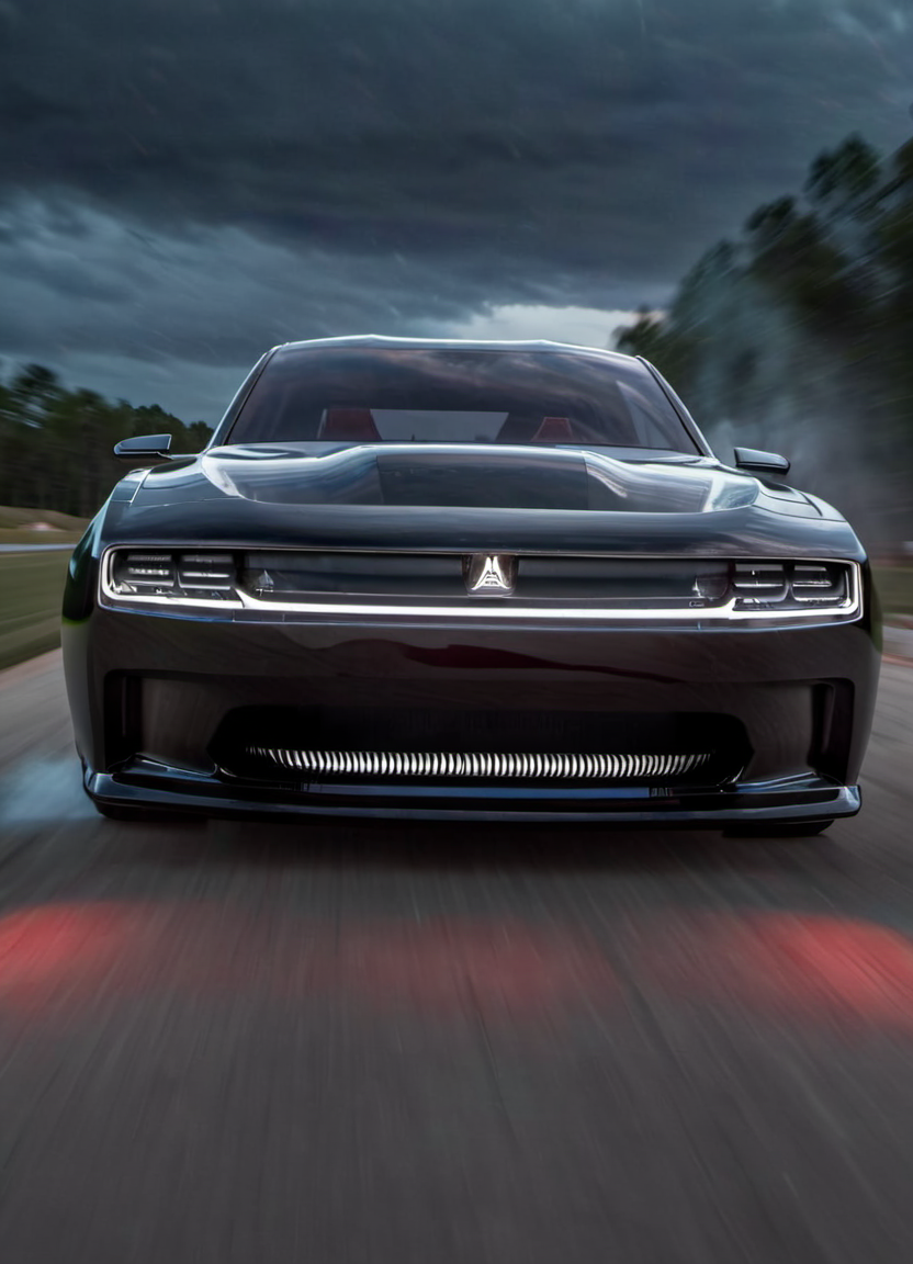 <lora:ChargerConceptSDXL_v1:1> black chargerconcept driving, seen from the front with the lights on, tire smoke, dramatic, red lighting, driver, storm and thunder,
realistic, cinematic, highly detailed,