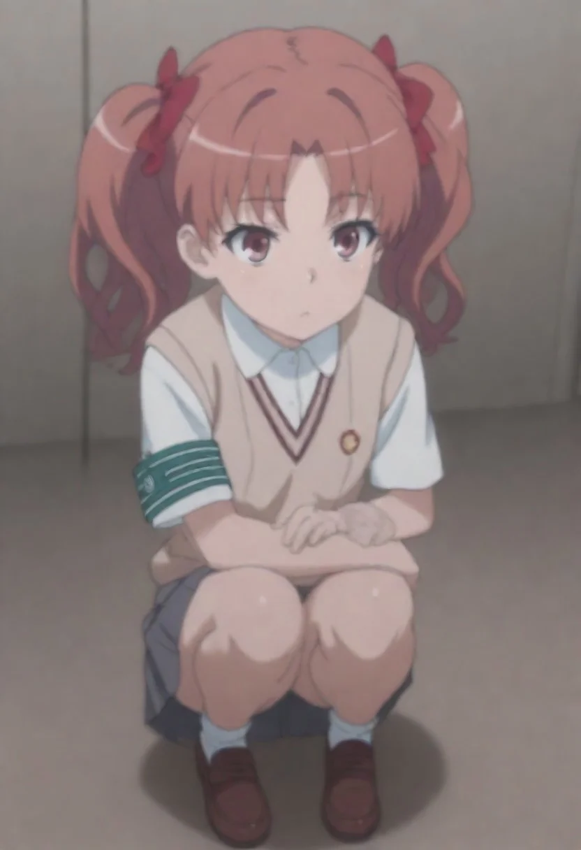 masterpiece, best quality, amazing quality,,, shiny skin,,,,,, Shirai Kuroko,long hair,pink hair,wavy hair,twintails,hair bow,red bow,hair ribbon,red ribbon,parted bangs,pink eyes,tokiwadai school uniform,brown sweater vest,white shirt,collared shirt,armband,short sleeves,,miniskirt,grey skirt,pleated skirt,ankle socks,loafers,<lora:Shirai Kuroko(tkr)-Illus:1.6>,