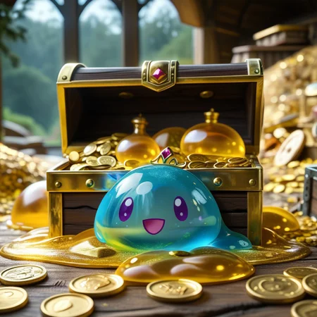 chalice made out of slime, fancy cup made out of slime, fancy chalice made out of slime, Detailed chalice made out of gold slime, Gem-studded slime chalice, multi-colored gems made out of slime, in a room of treasure made out of slime, gold coins and bars made out of slime, wood-like treasure chest made out of slime, wood-colored slime chest,
treasure-room, treasure, treasure chest, gemstone, coins, gold bars, gold pile,
everything made of slime, No simple background,
((translucent slime)), ((transparent slime)), (bioluminescent slime), sl1m3d, slime, ais-blmn, watce, je11y, thickwater, great lighting, ral-lava, even lighting, no bright spots, slime-morph, made of slime,
