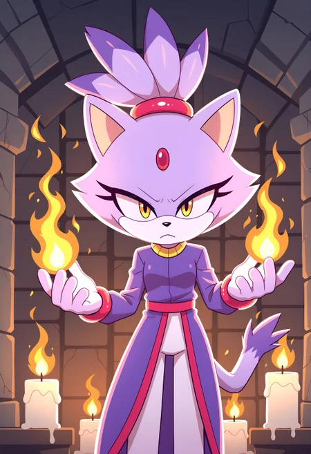 score_9, score_8_up, score_7_up, score_6_up, score_5_up, score_4_up, Blaze the Cat, serious, burning hand, fire magic, fire, candle, indoors <lora:spo_sdxl_10ep_4k-data_lora_webui:1.0>