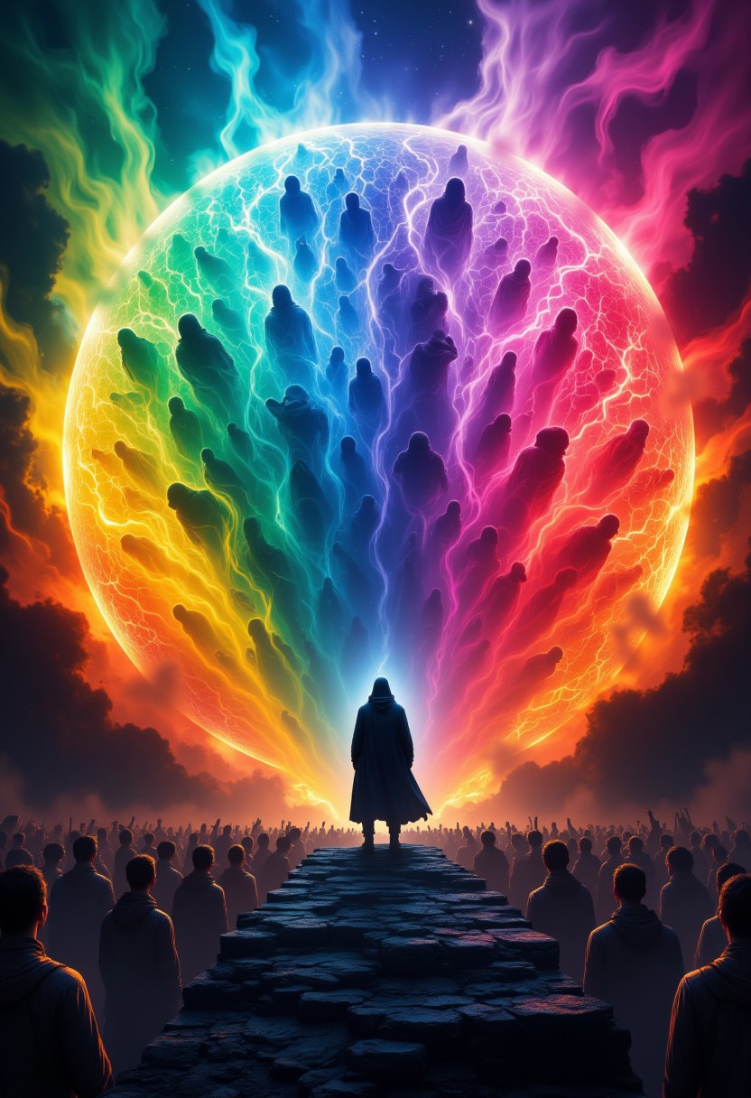 Cinematic still, "The symphony of rainbows, a chorus of colors, celebrating the diversity of the human spirit.", superhero symbolism, cinema, aidmaimageupgrader
 , aidmaMJ6.1, aidmafluxpro1.1, aidmaHyperrealism, aidmaimageupgrader
