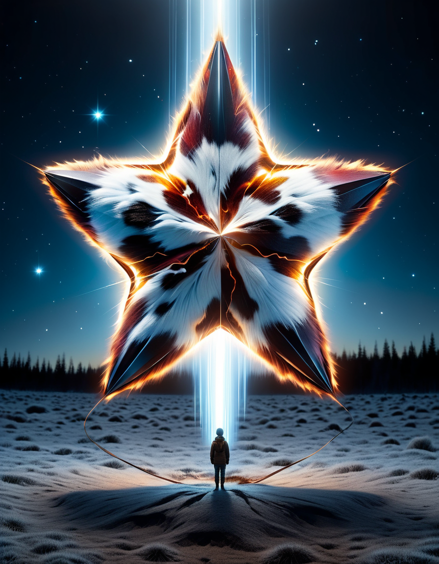 Spray paint style, behance, ("A solitary star, shining in the vast expanse, a reminder of the beauty in solitude.":1.3) , very Selfish and Unexpected, in Light made out of ral-moozkin, The made out of ral-moozkin is in the style of 70s Art, fall background, Spring, Sketched, Guilty, Cold Lighting, F/5, Infrared, scientific themes, extremely beautiful, <lora:ral-moozkin-sdxl:0.8>, elegant, deep rich colors, very, cute, colorful, confident