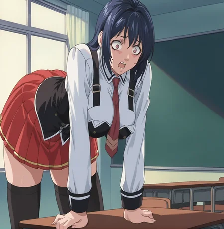 score_9, score_8_up, pretty girl . source_anime <lora:3ible_3lack:0.9> Bibl3 . in classroom . wearing school uniform , skirt good eyes. detailed . . large breast . . on fours. magic circle . female shocked