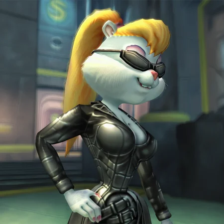 score_9, score_8_up, score_7_up, score_6_up, score_5_up, score_4_up, BREAK, <lora:BerriCBFD:1>, cbfdberri, cbfdberri, 1girl, solo, breasts, smile, animal ears, medium breasts, standing, jacket, sunglasses, belt, furry, hand on hip, furry female, grey fur, black jacket, blonde hair, bodysuit, ponytail, black bodysuit, bodyfur, body fur, animal nose, leather, snout, leather jacket