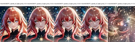 1girl, portrait, glowing eyes, gradient eyes, big eyes, smile, long hair, hair between eyes, gradient hair, wavy hair, red hair, long eyelashes,  evening gown, illuminated, abstract background, luminous particles, light particles, enchanting,
[achyue:0.4],[(momoko \momopoco\:0.8)::0.3], [torino aqua::0.5], kiniro tofu, [junpaku karen:0.5],[(leveen:0.7):0.6], sencha bashira, [takashia \(akimototakashia\):0.7],  (masaki nanaya:0.7),  nagi itsuki, [aoi sakura \(seak5545\):0.5],
masterpiece, best quality, very awa, absurdres, very aesthetic, high quality, newest, crisp, detailed skin texture,
<lora:NOOB_vp1_detailer_by_volnovik_v1:1>, <lora:ponyv6_noobV1_2_adamW:0.7>,   <lora:NOOBVP1_spirals_of_light_prod_v1:0>,