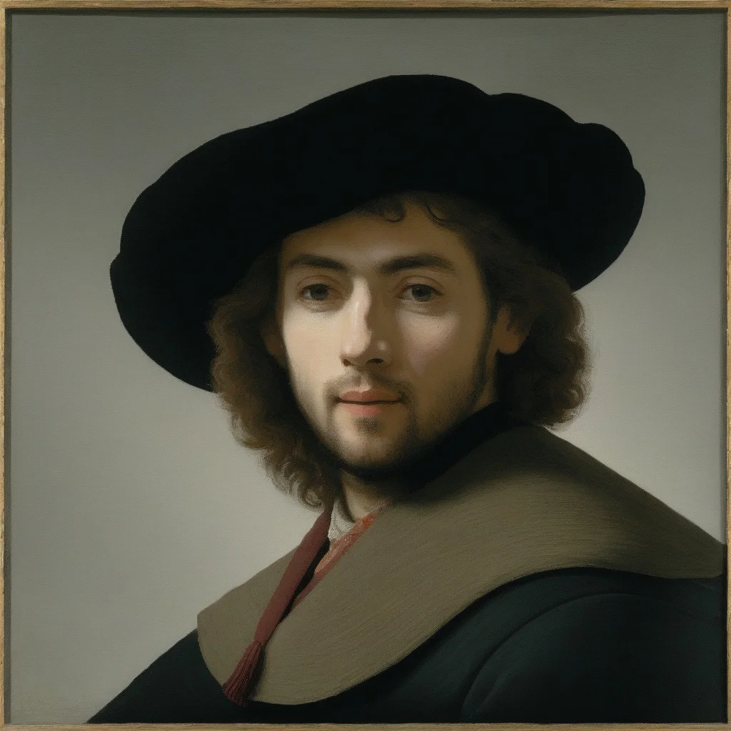 a painting of a man with a hat and scarf <lora:RembrandtXL_v1:1>