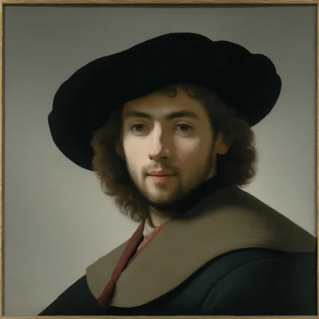 a painting of a man with a hat and scarf <lora:RembrandtXL_v1:1>