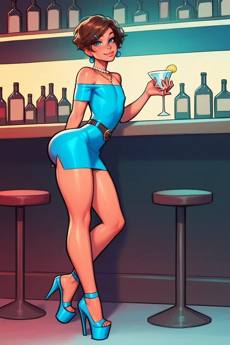 score_9, score_8_up, score_7_up, score_6, score_5, score_4, <lora:officialpit_style_v11:0.5>,<lora:princess_xl_v2:0.7>,
cute thin 20yo slutty femboy twink, (brunette:1.5), hair_clip, earrings , short hair, (wide hips), aroused, looking at viewer, (slender legs:1.2), (flat chest), (tiny bulge:0.5),
(short (white:1.3) off_shoulder dress:1.3). (high heels), drunk, at a bar, holding a drink, necklace, jewelry, belt, perfect ass