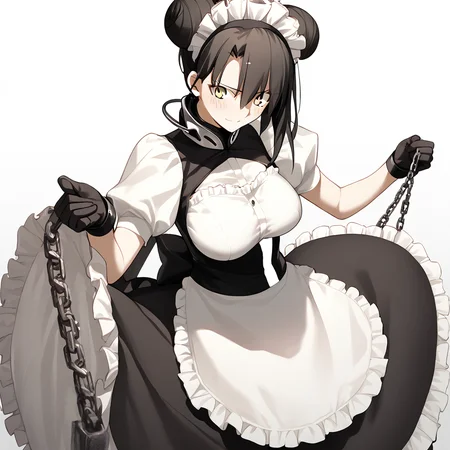 <lora:Takeuchi_Takashi_PonyXL_style_v01:1>
<lora:agent.pony:1>
score_9 , score_8_up , score_7_up , source_anime , 
masterpiece , best quality , ultra-detailed , 
BREAK
agent \(girls' frontline\), maid
1girl , woman , huge breasts , light smile , light blush , ((jeanne d'arc (fate)):0.5)  , 
long black hair  , maid dress ,  
bound