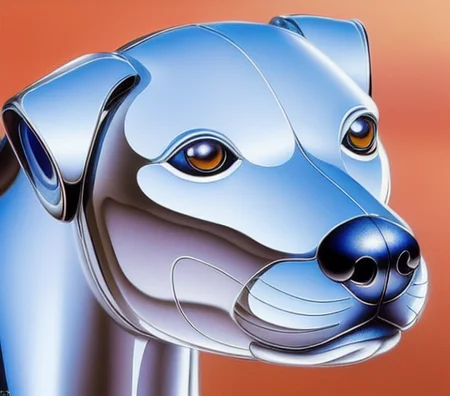 airbrush surrealism <lora:airbrush surrealism:0.6> chrome dog , highly detailed, ultra-detailed, intricate, illustration, close-up on face