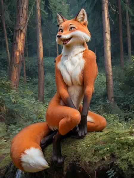 Score_9, score_8_up, scenery, fullbody, 1girl, posing, furry fox, lisichka <lora:Lisichka:0.7>, Pac-Man on her nose, mouth opened, highly detailed, masterpiece, wild forest, scenery, extreme detailed, hyperrealistic, masterpiece, detailed fur, beautiful fur, cute eyes