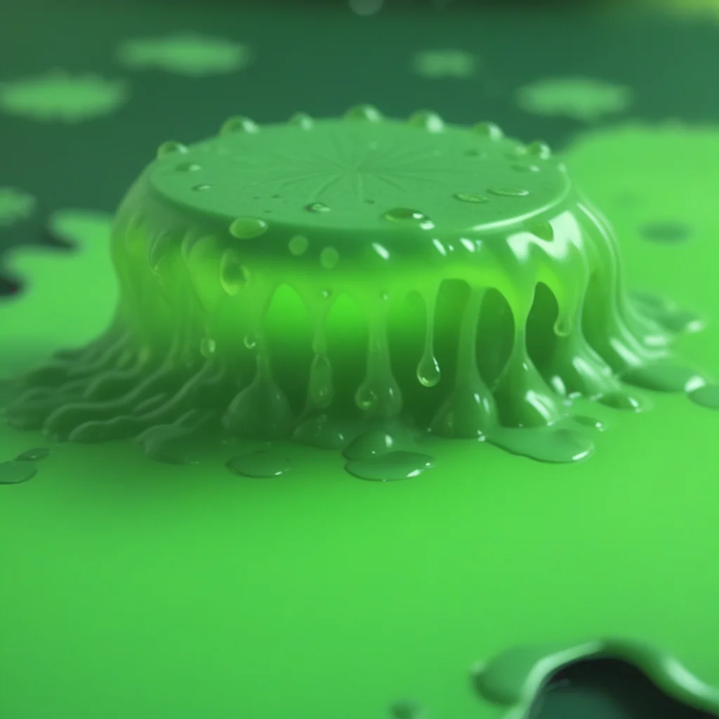 blurry background, realistic, food focus, water drop, lily pad, greenslime, green skin, 1girl
