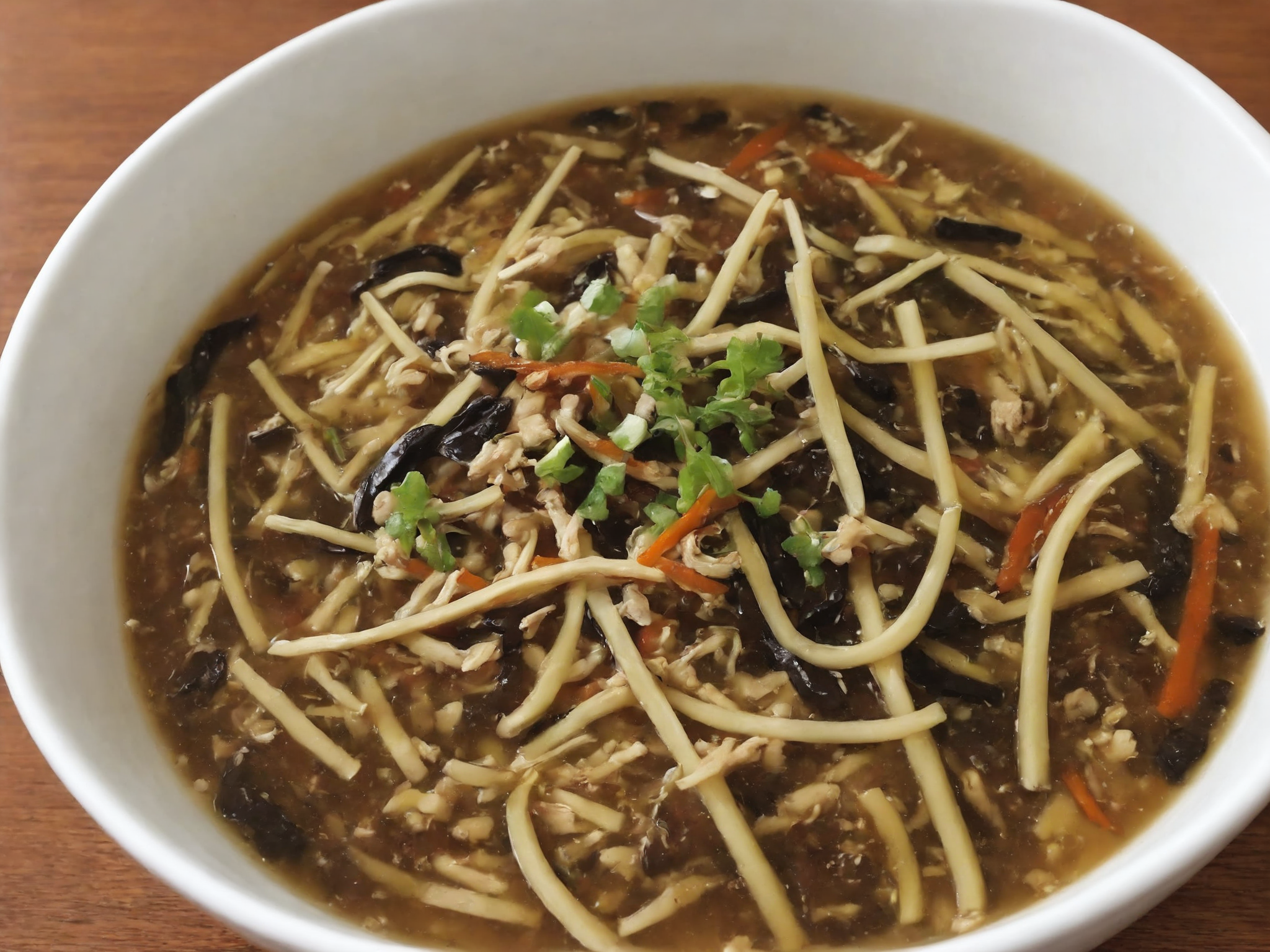A bowl filled with sssoup, steaming and inviting. The sssoup should have a rich and appetizing color, possibly with visible ingredients or garnishes that enhance its appeal. The scene should be as realistic as a high-resolution photograph, with the focus primarily on the bowl and its contents. The lighting should be soft and warm, highlighting the textures and details of the sssoup,   <lora:sssoup5:0.85>