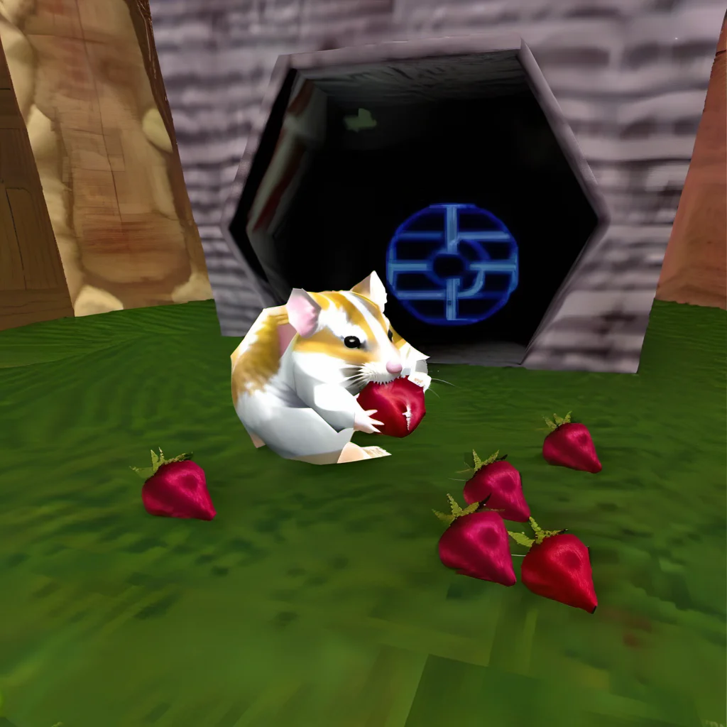 hamster eating raspberry, (ps1 style), <lora:ps1_style_SDXL_v2:1>, (game screenshot), (computer generated image)