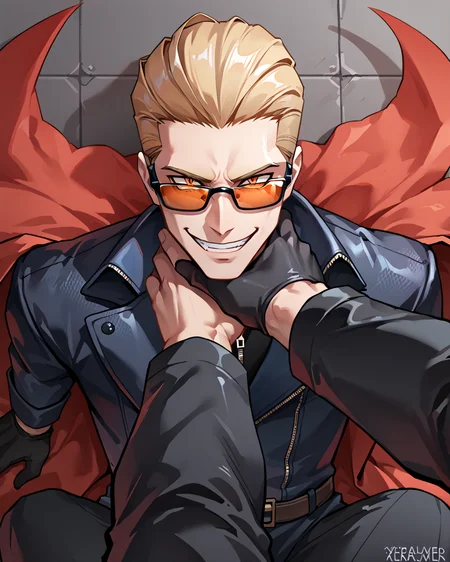 PonyScores7, source_anime, ah1, best quality, (masterpiece:1.4), (high quality:1.4), sharp focus, 4k, absurd resolution, <lora:albertwesker-guy-PONYv1:0.8> albertwesker, albert wesker, 1boy,  blonde, black gloves, (sunglasses:1.3), belt, black coat, black pants, looking at viewer, toned, athletic, fit, slicked back hair, black turtleneck, zipper, mature male, black boots, bad-hands-5, (evil smile), <lora:xl_more_art-full_v1:0.2>, <lora:shinyskin2:0.2> glistening skin, <lora:aesthetic_anime_v1s:0.2>, <lora:Expressive_H:0.2> Expressiveh, <lora:hairdetailpxl:0.2> hairdetailpxl, <lora:detailxl:0.2> detailxl, (focused, intense glare), slit pupils, short hair, (reddish orange eyes), best quality, amazing quality, best aesthetic, absurdres, <lora:expressive eyes:0.2> expressive eyes, <lora:eyedetailpxl:0.2> eyedetailpxl, illustration, Volumetric_Lighting, ultra-detailed, very aesthetic, intricate details, 8k, masterpiece, best_quality, (angular face, sharp_featured face), <lora:Eyes_High_Definition:0.2> EyesHD, <lora:Choking_for_Pony:1> ((choking, asphyxiation)), (((2boys, multiple boys))), (((hands pov))), laughing, (((POV))), crazy smile,