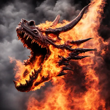 flame jet from a fantasy dragons mouth <lora:inferno:1> , black background