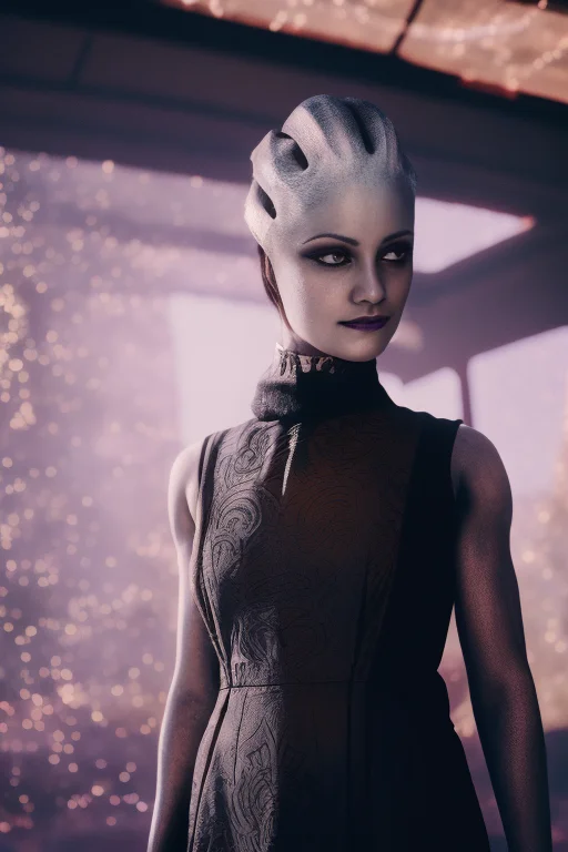 photo of a realistic asari, complex silk black (dress:1.3), spaceship cabin, looking into the camera, 1 girl, epic realistic, faded, ((neutral colors)), art, (hdr:1.5), (muted colors:1.2), pastel, hyperdetailed, (artstation:1.5), warm lights, dramatic light, (intricate details:1.2), vignette, complex background, rutkowski