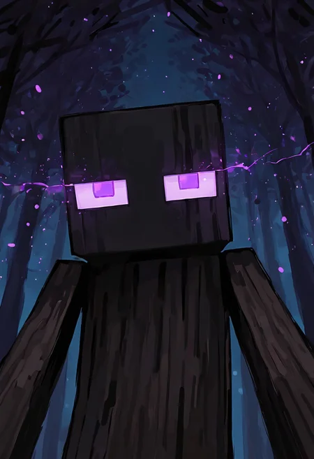 masterpiece, best quality, amazing quality, very aesthetic, absurdres, newest, , detailed background,
klskx
enderman, no humans, purple eyes, rectangle eyes, , solo, male focus, black skin, no mouth, square head, square body, black head , pokemon (creature),
night forest, dark wood, glowing eyes, close up, looking at viewer, big head, purple square particles,