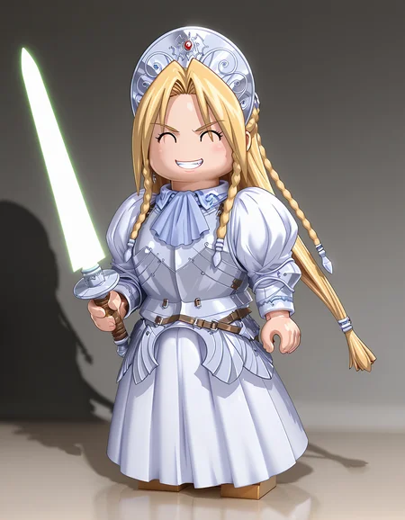 masterpiece, best quality, amazing quality, ultra high res, photorealistic, ultra detailed, legominifig,
1girl, chibi, solo, iria(ryouki_ii), blonde hair, long hair, twin braid, (^ ^:1.4), detailed face, detailed skin, large breasts, BREAK
armored dress,
clenched teeth, looking at viewer, standing, fight, holding energy sword, realistic shadows, detailed shadow, sharp focus, depth of field,
<lora:iria(ryouki_II) v1.0-000014:1> <lora:LegoMinifigV10IllustriousXL:1>