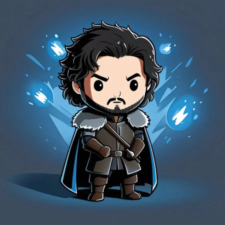 cartoon of Jon Snow in (ctswx:1.2) style, cute, chibi, candid pose, glowing radient background, rim lighting, <lora:Cute_Tshirt_Style_XL_v5.1-000017:1>