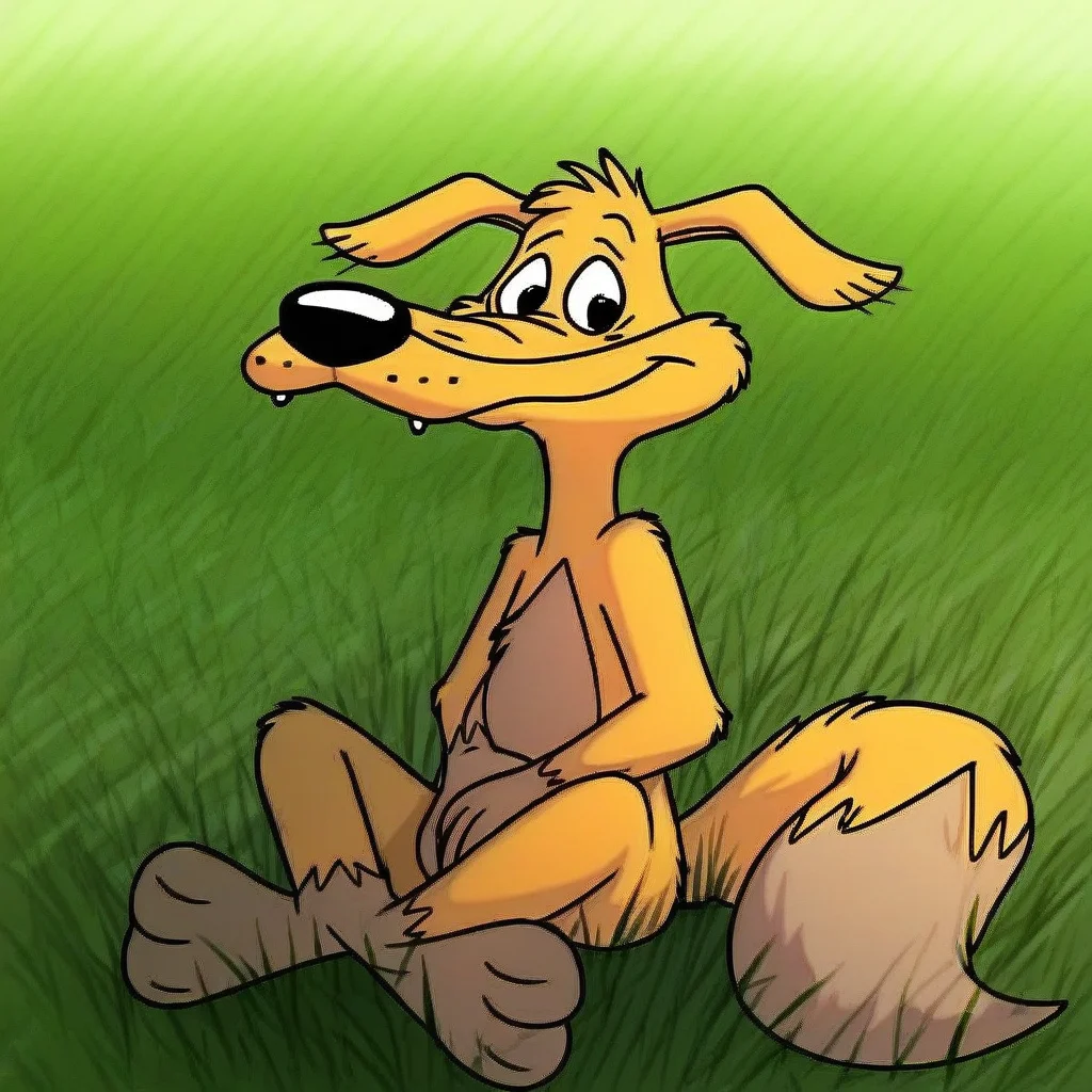 score_9, solo, shifty_dingo, furry, animal ears, black eyes, tail, sitting, grass, natural lighting