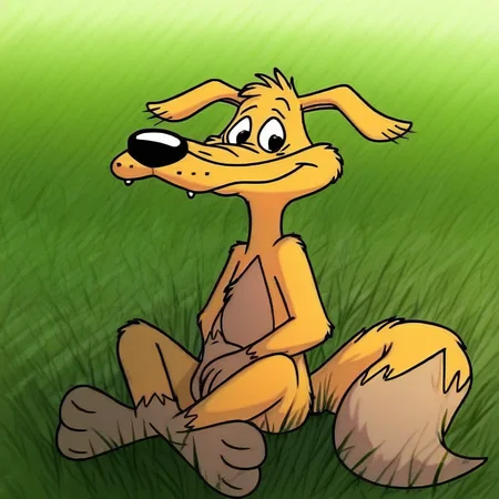 score_9, solo, shifty_dingo, furry, animal ears, black eyes, tail, sitting, grass, natural lighting