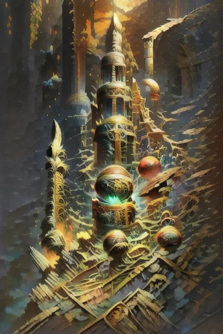 The Wizard’s Crystal Orb of Cellular Division
Concept: A wizard controls an orb that governs cellular division and growth. The orb, glowing with mystical light, symbolizes the biological process of mitosis and meiosis.
Fantasy Trope: A powerful wizard wielding an orb of immense power, connected to the science of cellular division.
Cells dividing reflected in a large crystal ball in the foreground
Background of fantasy ruins of castle and forest mountainscape
Crystal ball, transparent, orb, cell, nanotube, microbe, glowing, electron microscope photo, thin, glasswork, colorful, strange, interesting shape, glass, crystals, filaments, detailed, opaque, transparent, light pass through shell, ice, nuclear, polyp, division, split, cleave, divide, biology, illustration, painting, oil painting, frazetta, easley, gorgeous, highly detailed, high resolution, matte painting, masterpiece, vintage fantasy art, super detail, d&d, fantasy, vintage, 70s, 80s, layered cellular surface