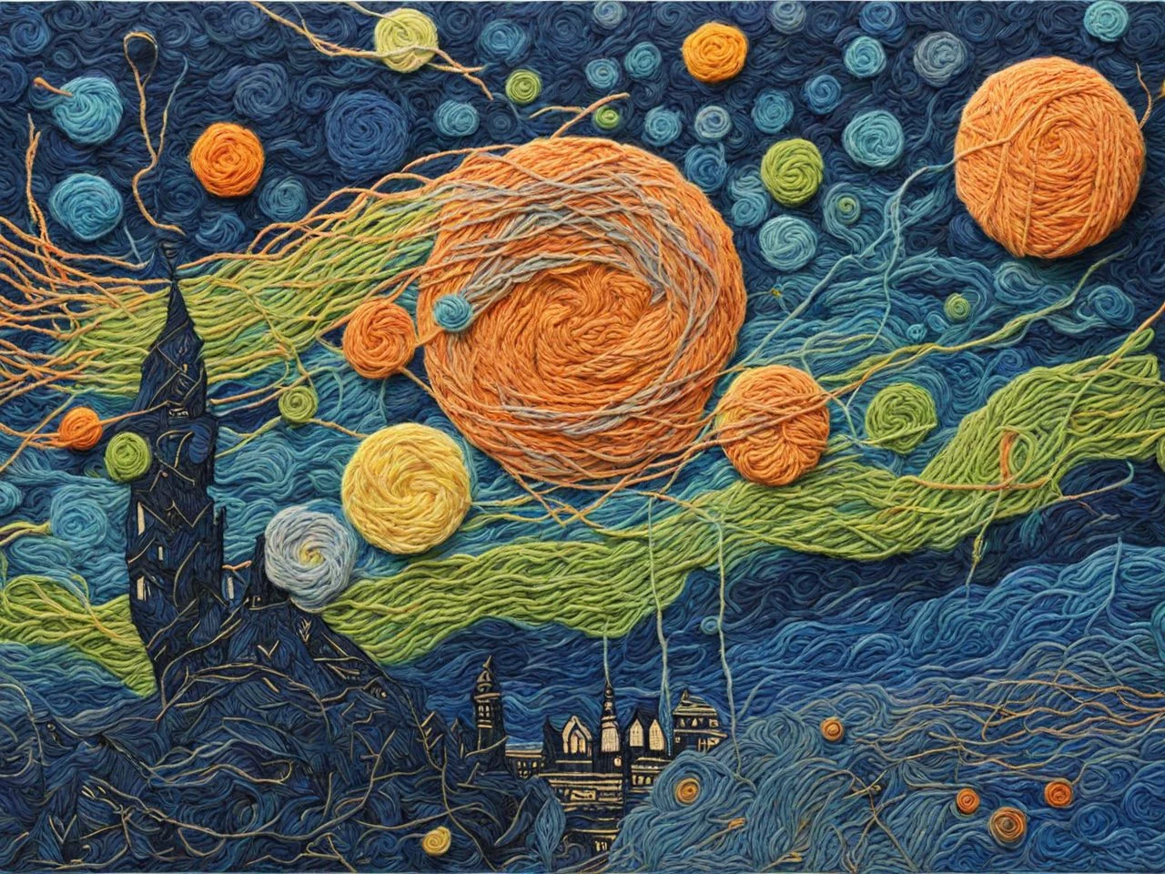 The Starry Night Yarn art style <lora:SDXL_Yarn_Art_Style:1.0>