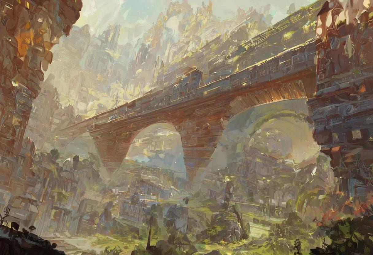 score_9_up, score_9, score_8_up, score_7_up, masterpiece, best quality, very aesthetic, scenery, an ancient bridge is collapsing above a fast moving river, ethereal, surreal, fantasy, simple bridge scene
