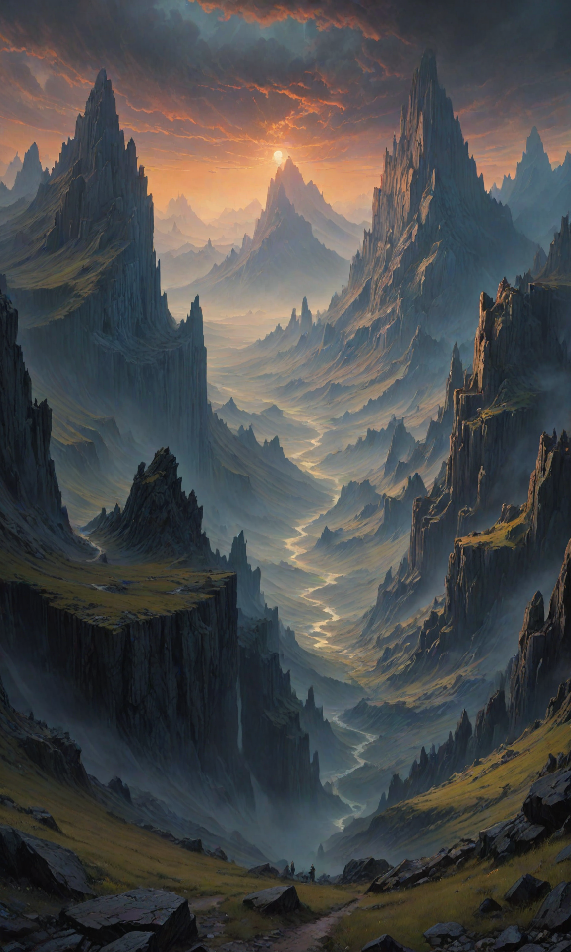 The most amazing dream fantasy landscape with mountains as far as the eye can see, oil painting by ZdzisÅaw BeksiÅski and Wayne Barlowe 4k detail post processing epic composition trending on Artstation cinematic concept art unreal engine HD 8K detail concept art sharp focus matte painting digital painting cgsociety artstation illustration cgsociety <lora:Fast:0.69>