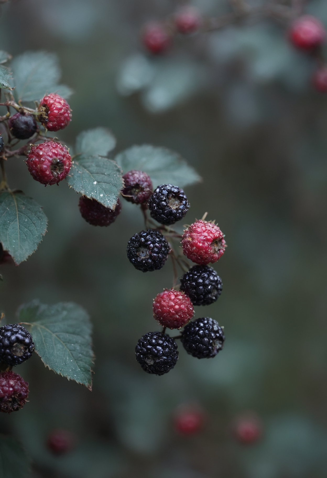 Draconian, Wild berry bush, hyper detailed, Winter, Bokeh, Grim, Glitchcore, F/1.8, Low Contrast, Ektachrome, Romantic, Realism, flat lighting, gilded technique, DOF, bokeh  Douglas Bourgeois, involved in a project
