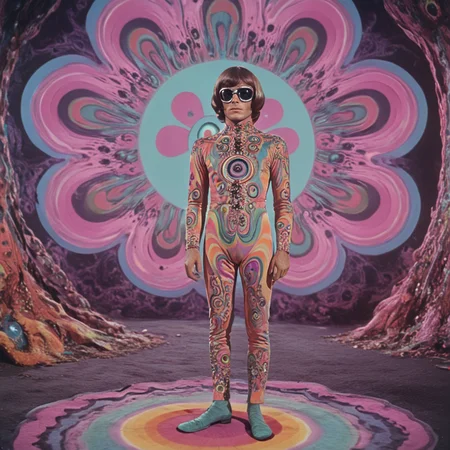 <lora:60s_Psychedelic_MovieSDXL:1> ArsMovieStill, movie still from a 60s psychedelic movie, Full Body Portrait