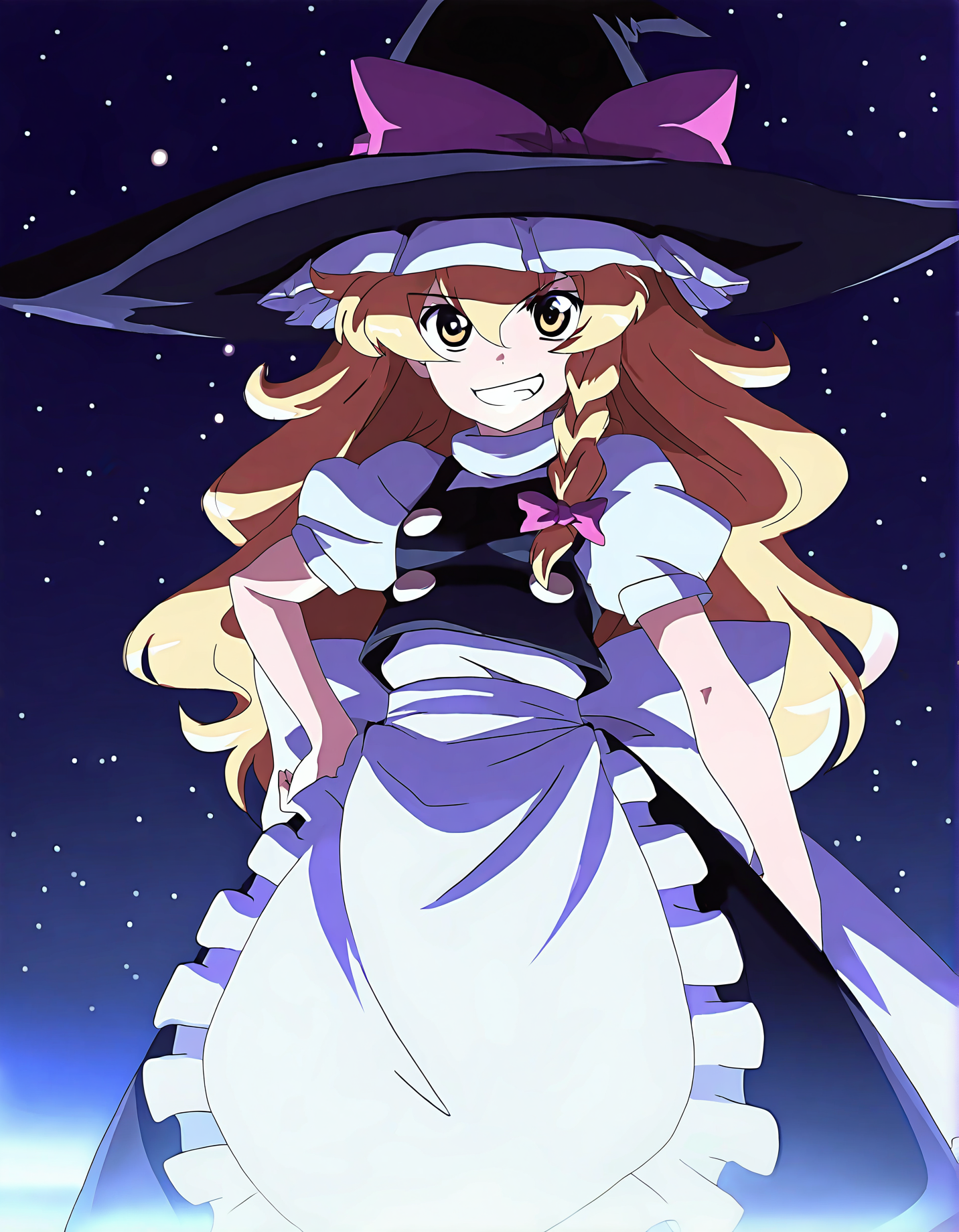 memoriesofphantasm, 1girl, solo, kirisame marisa,
masterpiece, best quality, highres, absurdres, <lora:memories-of-phantasm-style-noobai-vpred10:1>