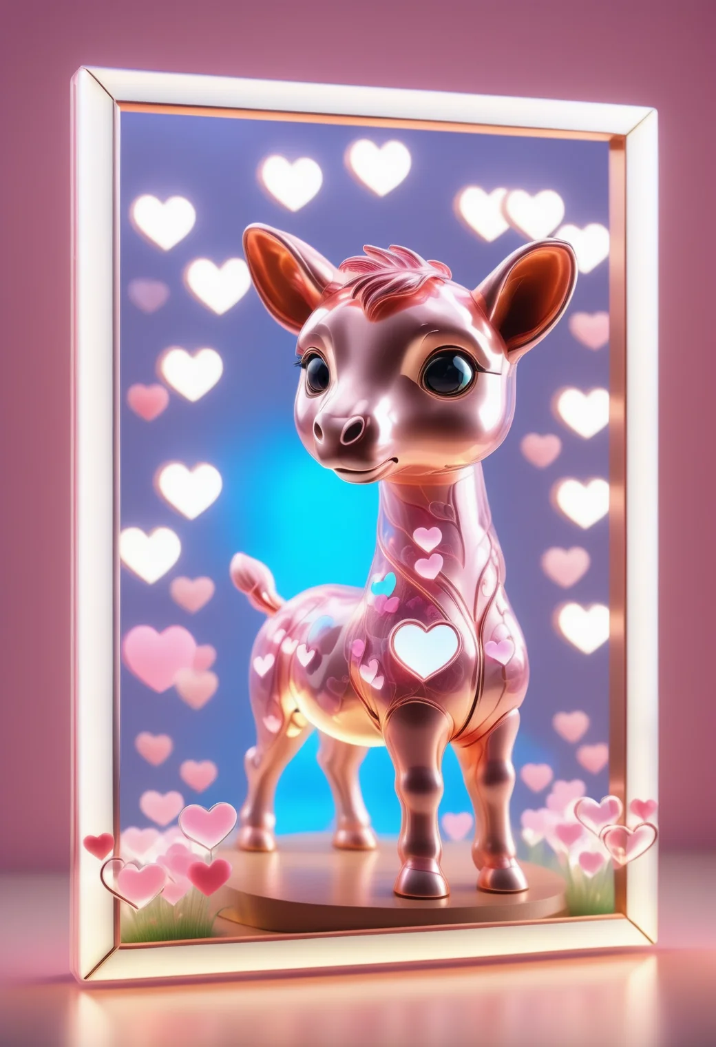 a picture frame made out of Jed-ANC <lora:ArtNouveauCopperStyle:0.9> with a picture of a cute zhibi domestic animal <lora:zhibi:0.8> made out of reij-trnsprnt filled with reij-hrts belight by reij-glw <lora:heartglow-000006:1>, cuteness overload, in a fantasy landscape, hairy, action pose, ruff, cherry blossom and mossy rock background, at golden hour, wide view, land art, natural lighting, highly enhanced, imposing, magical, luxury, intense, beautiful, adorable,