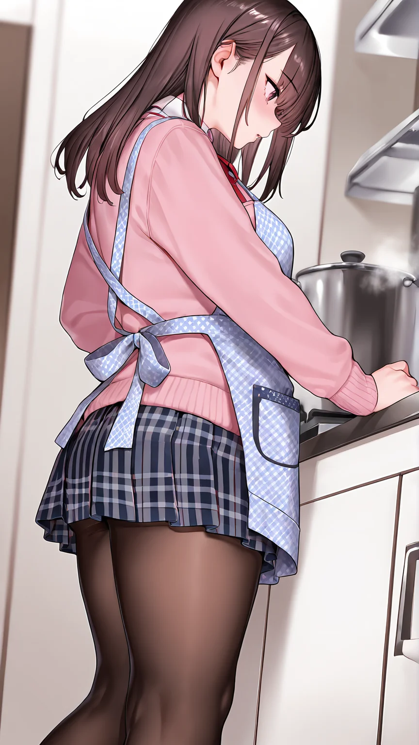 amazing quality,absurdres,best quality,masterpiece,highres,newest,detailed,detailed body,detailed face,masterpiece,best quality,solo,
Possessed Niece,1girl,pantyhose,apron,solo,long hair,plaid skirt,pink sweater,brown hair,red ribbon,<lora:å­ã¿ç¥ã¨æãããå§ª:0.8>,