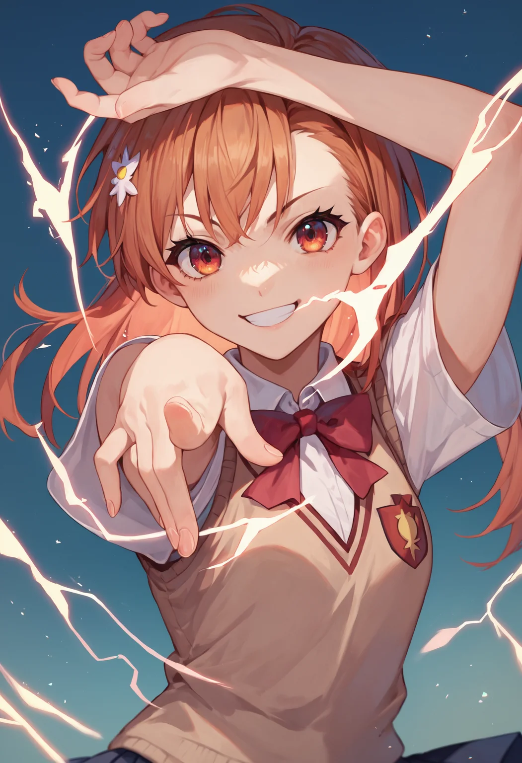 score_9_up score_8_up score_7_up, source_anime, 1girl, pointing electricity, smile, arm up, misaka mikoto, tokiwadai school uniform
<lora:only_my_railgun_pony:1>