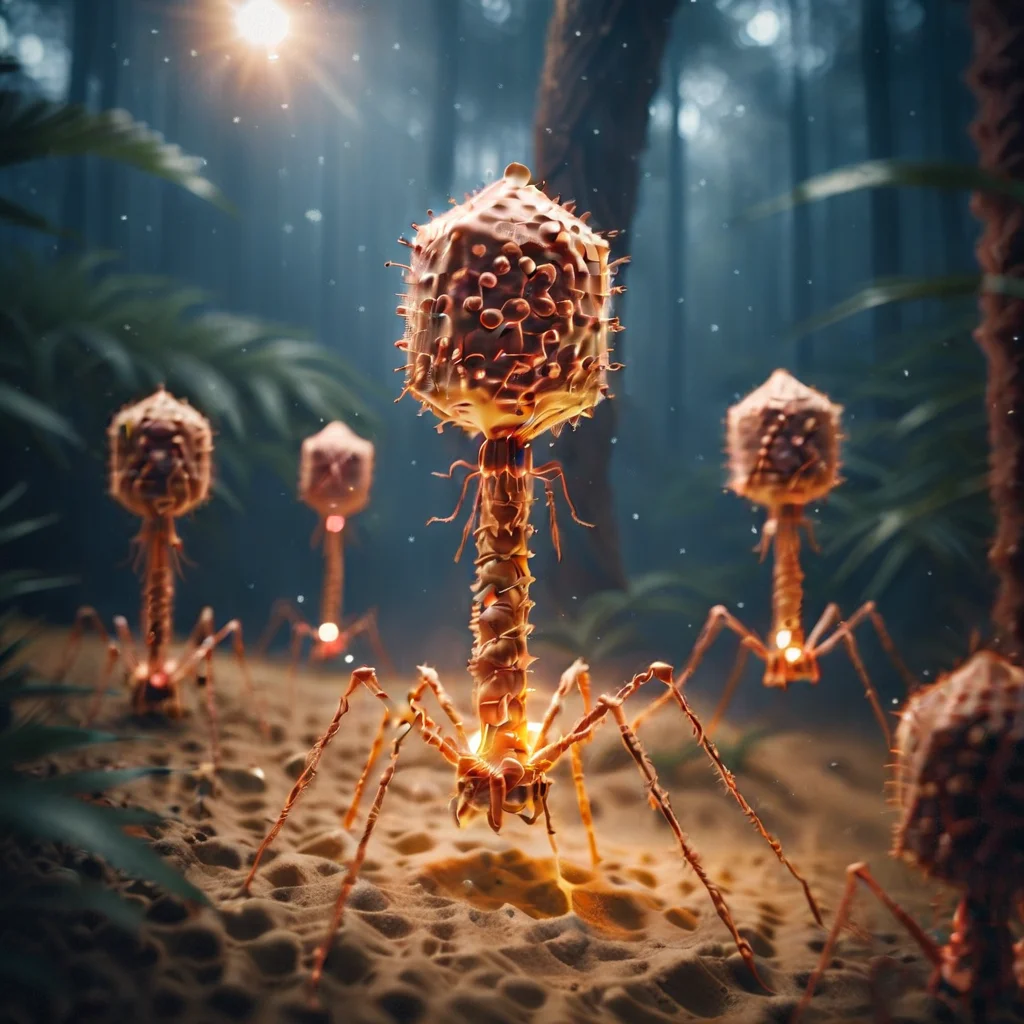 <lora:Phage_XL:1>troop of phage, among the trees in a woody area,