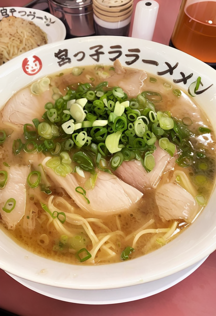 masterpiece, best quality, very aesthetic, absurdres,
miyakko_ramen, realistic, food focus, food, noodles, plate, still life, bowl, spring onion, soup, ramen, table, close-up
 <lora:miyakko_storefront_SDXL_V2:1>