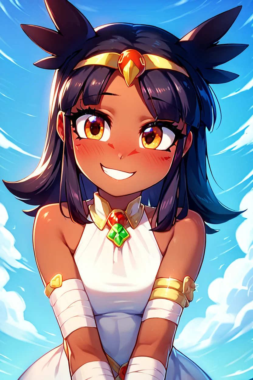 score_9, score_8_up, score_8, medium breasts, cute, eyelashes, BREAK, , zzToto, dark skin, 1girl, blush, black hair, jewelry, sky, day, bandages, white dress, sleeveless dress, <lora:Toto_Takatsu_PDXL:0.8>, , BREAK, looking at viewer, smile, upper body, leaning forward, head tilt, embedding:zPDXL, Expressiveh, <lora:theButcherXPDXL:1.0>, <lora:CatalystStylePDXL:0.6>, <lora:SDXLFaeTastic2400:0.5>, <lora:Expressive_H-000001:0.4>,