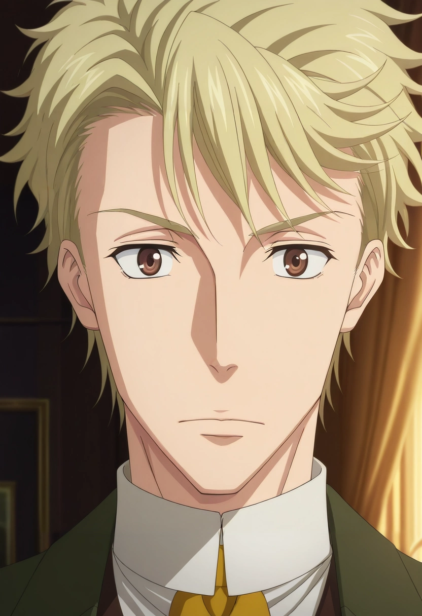 masterpiece, best quality, , anime screencap, , official style, looking at viewer, 1boy, solo, male focus, <lora:john_h_watson_ilxl:0.94>, john_h_watson, blonde hair, brown eyes, short hair, , ,