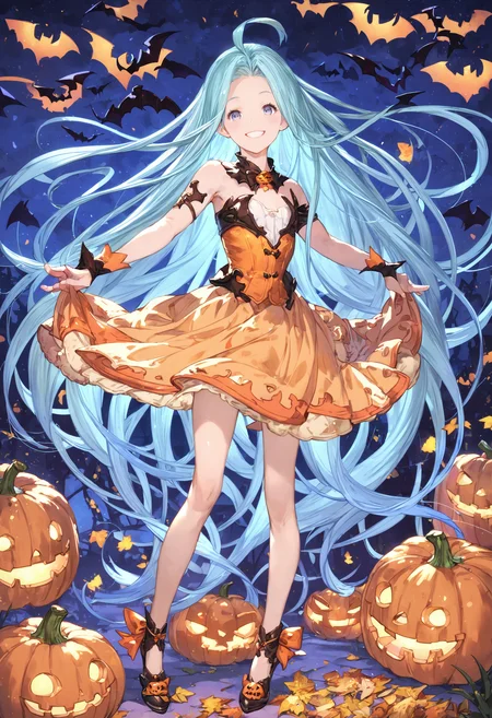 score_9, score_8_up, score_7_up,score_6_up, source_anime, best quality, aesthetic, absurdres, realistic,
full body,
halloween, halloween costume, happy halloween, official alternate costume,
1girl, solo, smile, (clear eyes:1.1), looking at viewer,
Lyria (Granblue Fantasy), very long hair, blue hair, (body_slim:1.1), small breasts,
<lora:Lyria-Pony:0.8> <lora:IshikePony:0.2>