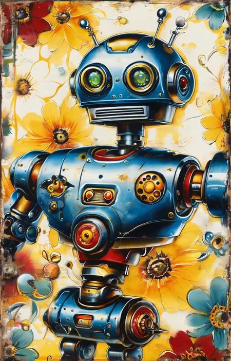 masterpiece,best quality,<lora:tbh271-sdxl:0.9>,illustration,style of Ed Hardy portrait of Housework robots