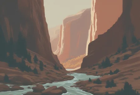 Silkscreen, WPA style, national parks style, subtle color, limited color palette, painting,