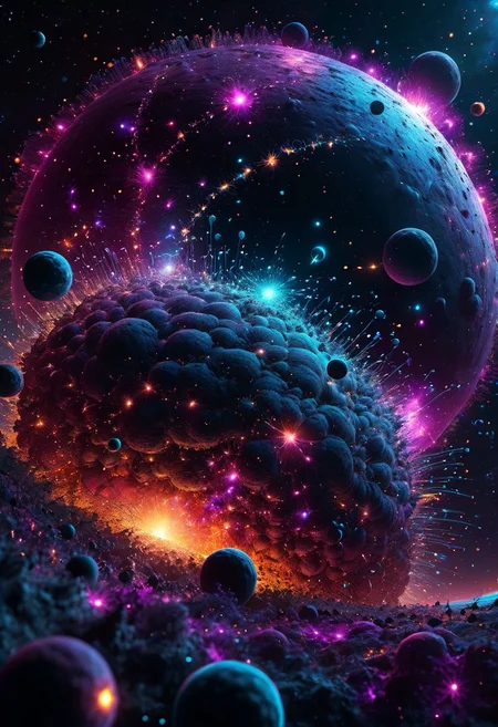 best quality,high resolution,realistic,extremely detailed,8k,crisp,vibrant detailed macro image masterpiece,glowing floating insane dream particles artistic hyperdetailed immersive galactic fantasy,huge realistic,detailed busy scene inspired by Albert Einstein