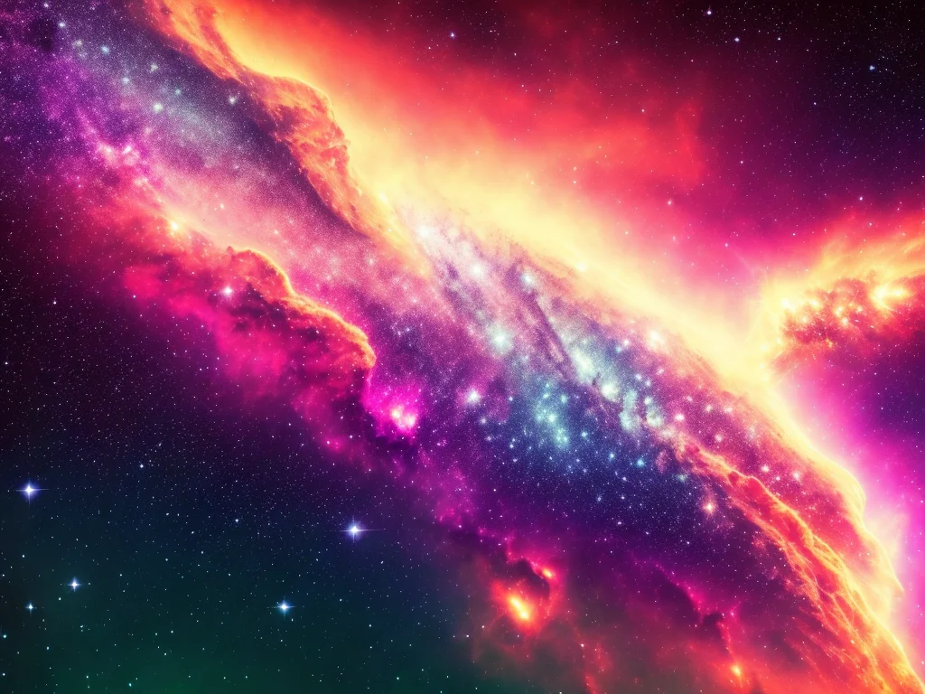 swpunk, synthwave, paint splatters, (extremely detailed 8k wallpaper), an intergalactic nebula on a colorful background of stars, ray tracing, Intricate, High Detail, dramatic, best quality masterpiece, photorealistic, detailed, 8k, HDR, backlighting, bloom, light sparkles, chromatic aberration, sharp focus
