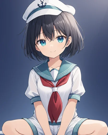 murasa minamitsu,1girl, solo, red_neckerchief, smile, white_shorts, sailor_hat, sitting, white_shirt, white_headwear, closed_mouth, anchor_symbol, puffy_short_sleeves, one-hour_drawing_challenge, sailor_shirt, looking_at_viewer, own_hands_together, hitodama
<lora:murasa_minamitsu_image2637_2023-12-20-000008:1>,star-shaped_pupils,symbol-shaped_pupils,. gorgeous,key visual, vibrant, studio anime,award-winning, professional, highly detailed,high budget, cinemascope