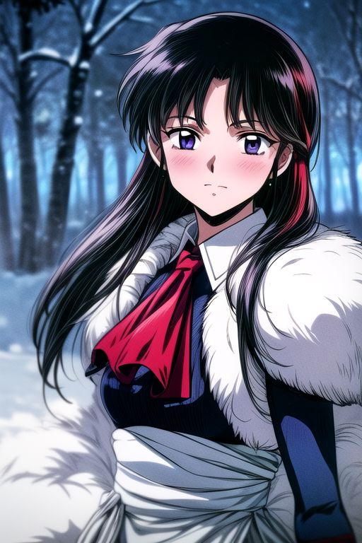 1girl Setsun4 solo long hair,  black hair very long hair purple eyes multicolored hair armor (fur trim) (medium body),<lora:EMS-179-EMS:0.800000>,<lora:EMS-293862-EMS:0.800000> bow, hair_bow, hair_tubes, red_bow, brown_hair, long_hair, bangs, ascot, frilled_bow, yellow_ascot, blush, smile, hair_between_eyes, athletic, (masterpiece:1.1), (best quality:1.1), 1girl, Real light and shadow, anime face, 4k, 8k, wallpaper,epic, detail texture, black hair, (blue eyes:1.5), ((((black hair:1.35, medium hair)))),intricate eyes,beautiful detailed eyes,symmetrical eyes,big eyes:1.5,(((lustrous skin:1.5,bright skin: 1.5,skin tanned,shiny skin,very shiny skin,shiny body,plastic glitter skin,exaggerated shiny skin,illuminated skin))),(detailed body,(detailed face)), cute, erotic,daring, (((medieval man armor,adventurer man armor,winter coat))),(((intricate outfit,intricate clothes, ushanka, embroidered outfit,ornate outfit,embroidered clothes,ornate armor))), (dynamic pose:1.0),happy,smile,(centered,scale to fit dimensions,Rule of thirds), ((snowy pine forest at night)), with dark stormy clouds,winter,scenery:1.25,((snow forest background)),Christmas tree, highres,sharp focus,(ultra detailed,extremely detailed),(photorealistic artwork:1.37),(extremely detailed CG unity 8k wallpaper),(((vibrant colors,vibrant theme))),(intricate),(masterpiece),(best quality),